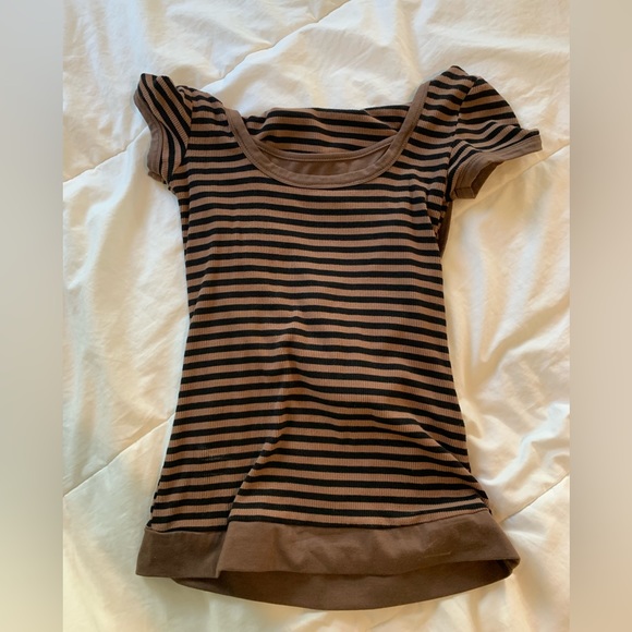 Y2k Striped Brown Small Hooded T-Shirt AliExpress - Picture 5 of 6